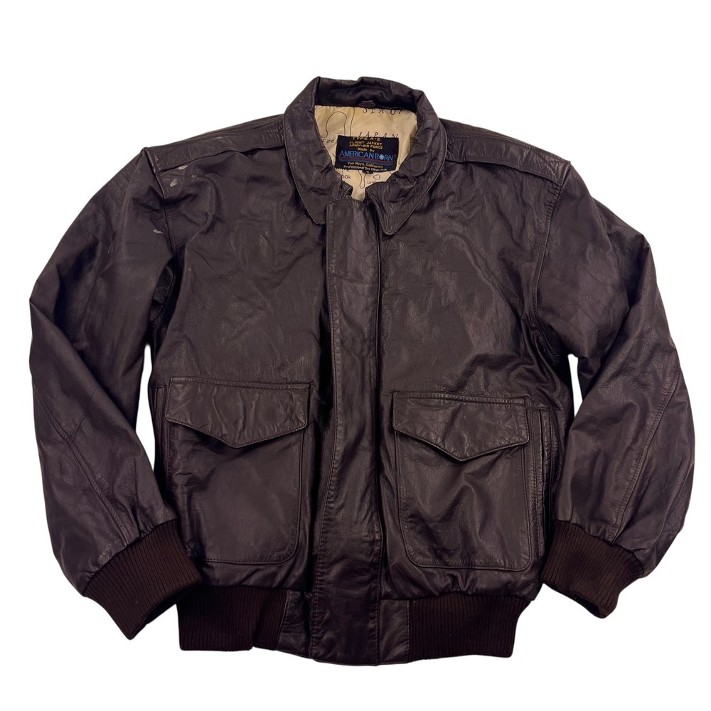 American Born Type A-2 Flight Jacket Mens Small Brown Leather Bomber Map Lining